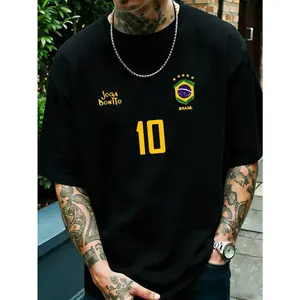 Men's Graphic T-Shirt, Retro Brazil Football Jersey - Legendary Number 10, Casual Football Fan Outfit, Football Jersey, 100% Polyester Breathable Knit Fabric, Regular Fit Round Neck Design graphic tee