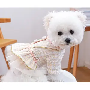Pet Clothes Dog Cat Apparel Outfit Wheat Spike Fragrance Dress Cute Noble Princess Little Fragrance Style
