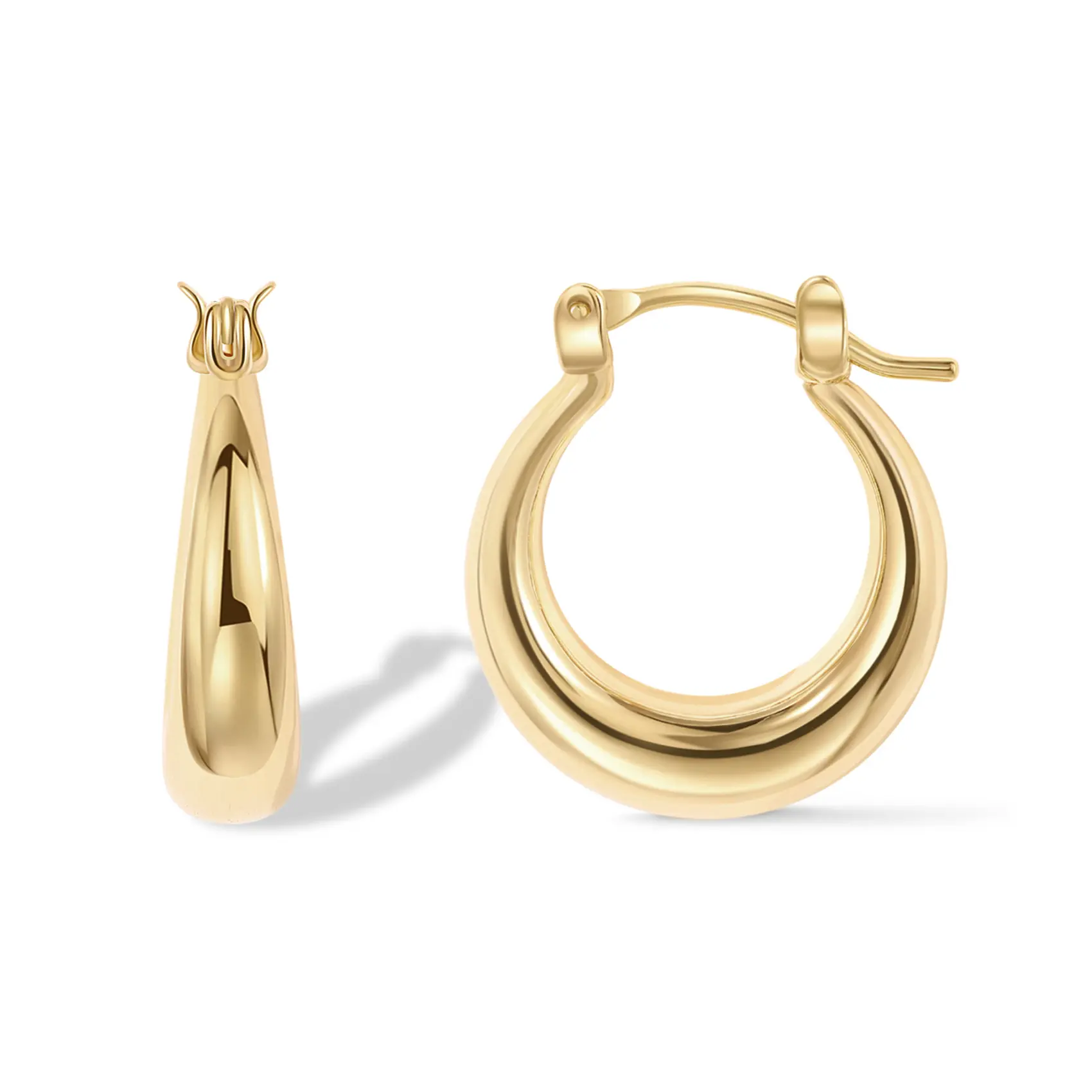 PAVOI 14K Gold Plated 925 Sterling Silver Posts Oval Chunky Hoop Earrings for Women - Trendy Statement Thick Gold Hoops - Lightweight Dangle Earrings