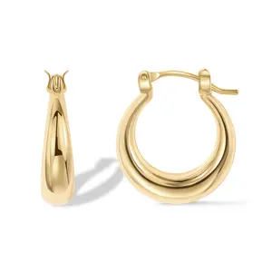 PAVOI 14K Gold Plated 925 Sterling Silver Posts Oval Chunky Hoop Earrings for Women - Trendy Statement Thick Gold Hoops - Lightweight Dangle Earrings