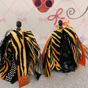 Fabric Earrings with Bold Tiger Stripes and Sequin Accents for a Bold Fashion Statement