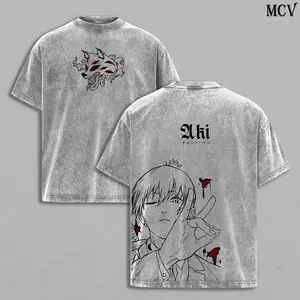 Aki Hayakawa Tee Washed – Chainsaw Man The Movie: Reze Arc Vintage Oversized Heavy Cotton Anime Manga T-Shirt, Double Printed Retro Unisex Streetwear Top for Devil Hunter Fans