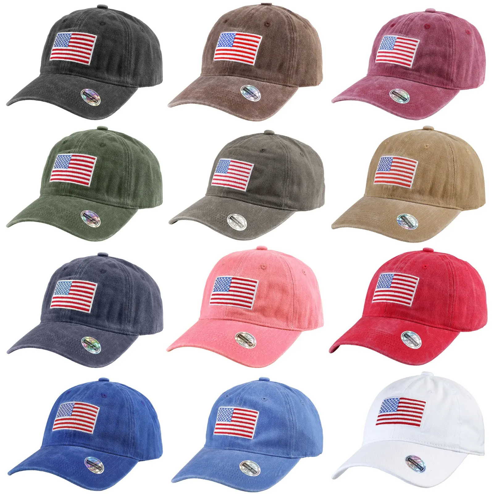 Falari USA Flag Embroidered Baseball Cap, Low Profile Adjustable Dad Hat, 100% Cotton, Pre-Washed