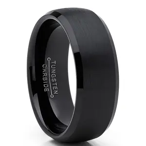 Men's Black Tungsten Wedding Band Ring Dome 8MM Comfort-fit Men's Black Tungsten Wedding Band Ring Dome 8MM Comfort-fit