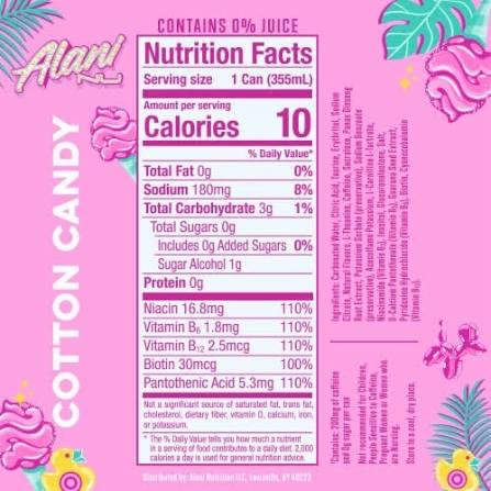 Alani Nu Energy Drink Cotton Candy 12 Drinks 12 Fl Oz Each US Made Caffeine Boost Reliable Energy Boost