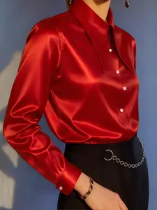 Fashionable Women's Plus-Size Elegant Fitted Long-Sleeved Blouse Shirt with Super Soft Dragon and Phoenix Silk Fabric