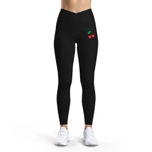 Women's High-Waist Cherry Print Leggings - Small Red Cherries with Leaves, Nylon Fabric, All-Season, Bra-Matching Option