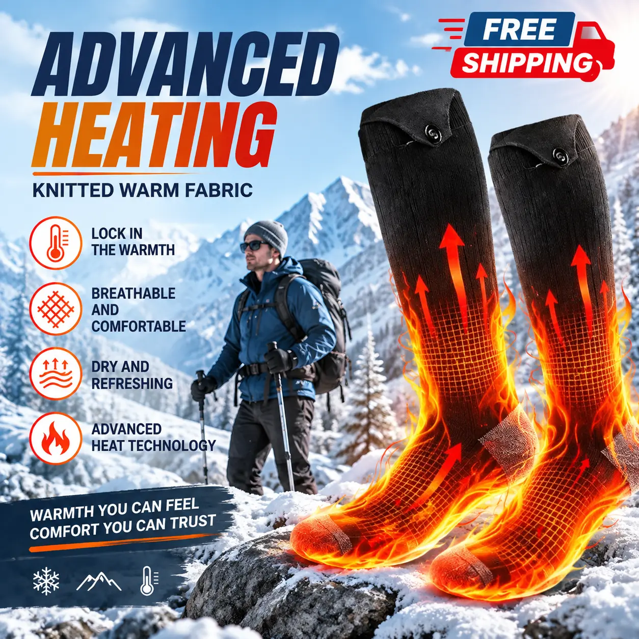 5000mAh Rechargeable Heated Socks for Men & Women, Smart Electric Thermal Socks with App Control, Up to 8 Hours Heating, 4 Heat Settings, High Elastic Stretch Fit for All Foot Shapes, Washable Winter Socks for Skiing Hiking Camping, Holiday Gifts