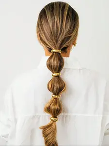 4-Piece Luxury Ponytail Holders for Women, Elegant Metal Finish Hair Accessories, Perfect for Daily Wear, Parties, School, Office