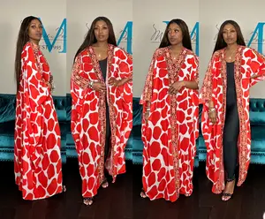 Amsterdam Satin Open Front Kimono Long Kimono - Red White Blend Ships 6/1