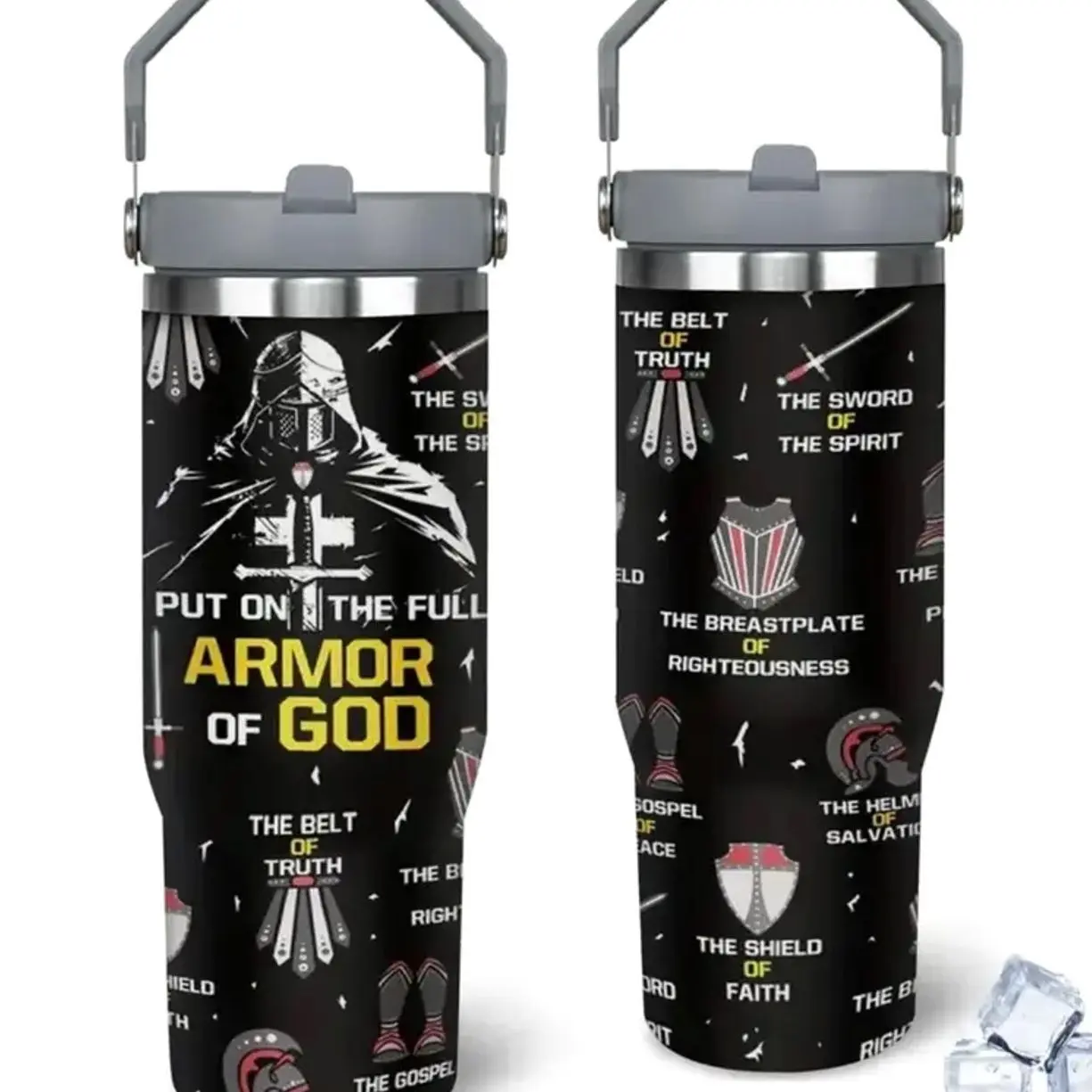 Armor of God 30oz Stainless Steel Tumbler with Straw - Perfect Christian Gift for Men & Women - Flasks, Drinkware