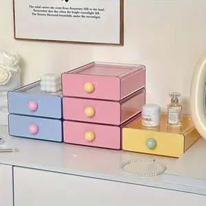 1 stackable acrylic desktop storage box with drawers-mint pink and yellow, cabinets to store cosmetics, stationery and accessories, no power supply, compact design suitable for dormitories and families, stationery rack |   interesting design