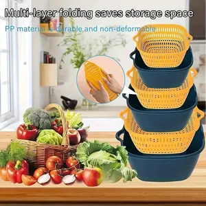 6-in-1 Dual Layer Drain Storage Basket Set, Fast Draining Colander Bowl for Fruit Vegetable Washing Kitchen Organizer