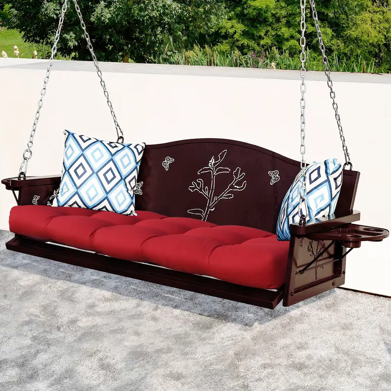 【SohoChic】3-Seat Heavy Duty Metal Hanging Patio Swing - Thick Cushions, Sturdy Frame, Modern Outdoor Living Furniture for Adults, Friends, Family Relaxation on Porch or Garden