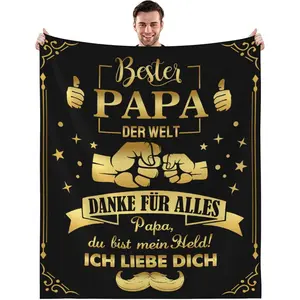 Vintage Flannel Throw Blanket for Dad with German Message - All-Season Soft Polyester Knitted Digital Print, Comforting TV Blanket, Ideal Gift for Fathers with Special Features - "Bester Papa der Welt" Design