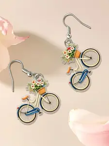 Women's Vintage Bicycle Pendant Ear Clip, Transparent Ring & Pedal Design, Lightweight Comfortable Casual Fashion Accessory