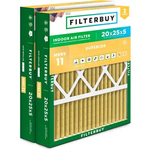 Filterbuy 20x25x5 Air Filter (2-Pack), Pleated MERV 11 Allergen Defense HVAC AC Furnace Air Filters for Honeywell FC100A1037, Lennox X6673, Carrier, and More