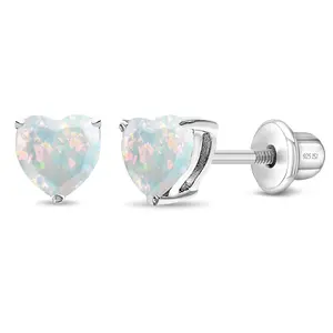 Opal Heart Kids / Children's / Girls Earrings Screw Back - Sterling Silver