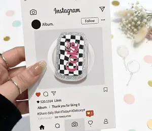 Coquette Diet Soda MagSafe Phone Grip: Cute Girly Coke Aesthetic Magnetic Phone Holder, Pink Checkered Retro Drink Gift, Kindle Popgrip