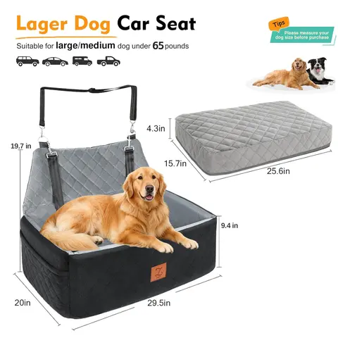 ZVRpet 2-in-1 Pet Car Seat Double Car Dog Bed for Back Seat 29.5” Holds 1 Large Dog (up to 65 lbs) or 2 Small-Medium Dogs Comfortably Includes 2 Leashes