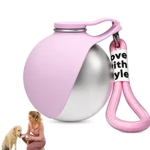 Spherical Dod Hydration Round Bottle Travel Cat Water Dispenser Puppy Water Feeding Sphere Bottle Portable Dog Water Bottle for Outdoor Use, 304 Stainless Steel, Hooked, Spherical, Refillable, Foldable Water Dispenser