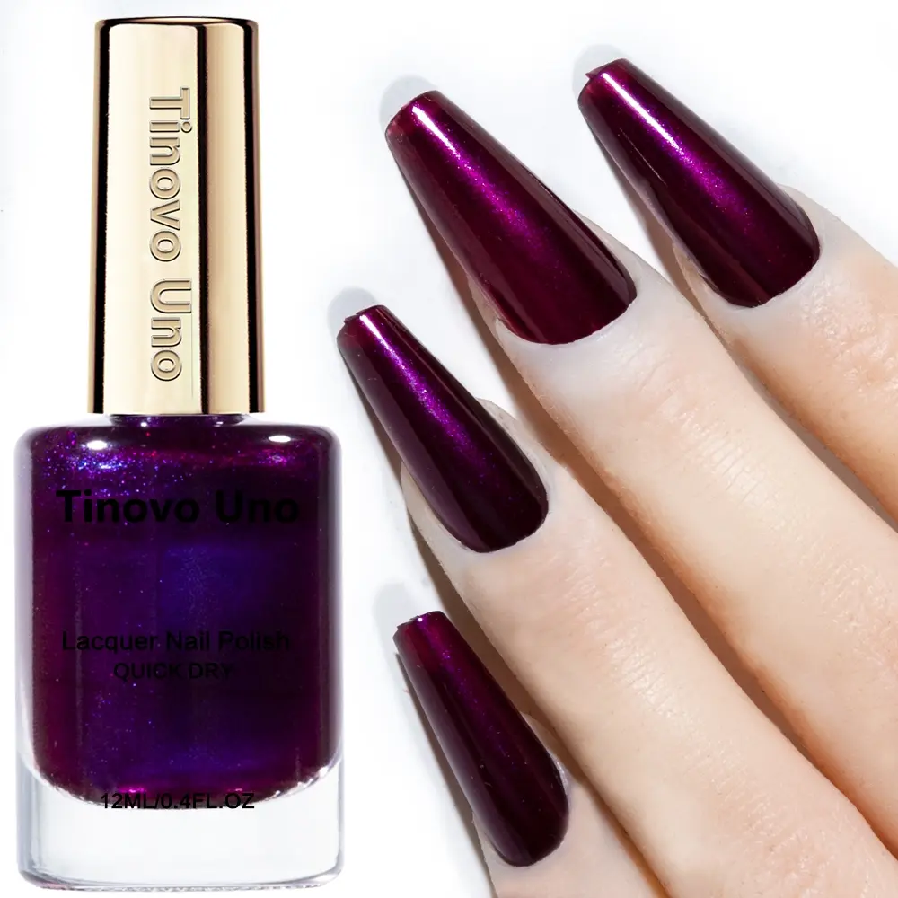 Tinovo Uno New Midnight Purple Nail Polish 12ml, Cosmetic manicure - Natural and quick-drying, no baking required, alcohol-free and safe formula, a must-have for home salon and DIY manicure enthusiasts, anti-counterfeit bottle cap, Nail Art Manicure
