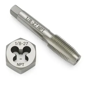 1/8"-27 NPT Tap and Die Set – GCr15 Pipe Tap and Hex Die Combo, Taper Repair Tool for Conical Pipe Fittings