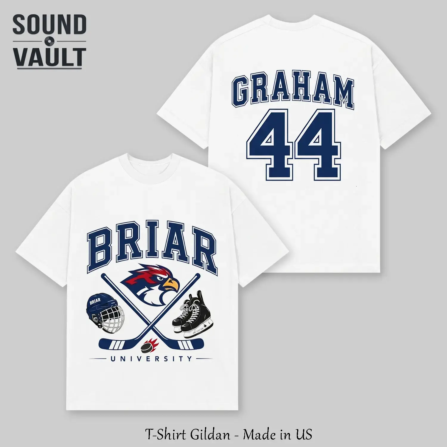 Briar U Hockey Jersey Shirt Two Sided Garrett Graham 44 Graphic Tee Off-Campus Movie Merch Briar University Varsity Style Fictional Hockey Apparel Vintage Sports Aesthetic Unisex Heavy Cotton BookTok Fan Favorite