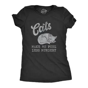 Womens Cats Make Me Feel Less Murdery T Shirt Funny Sarcastic Kitten Lovers Novelty Tee for Ladies Funny Womens T Shirts Cute Vintage Fashion Casual Ladies T-Shirt Gift Funny Cat Top Women's Novelty Tees Black