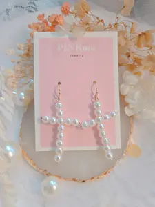 PINKme Pearl Cross Dangle Earring-Cute and Lovely Style-Lightweight and Comfortable