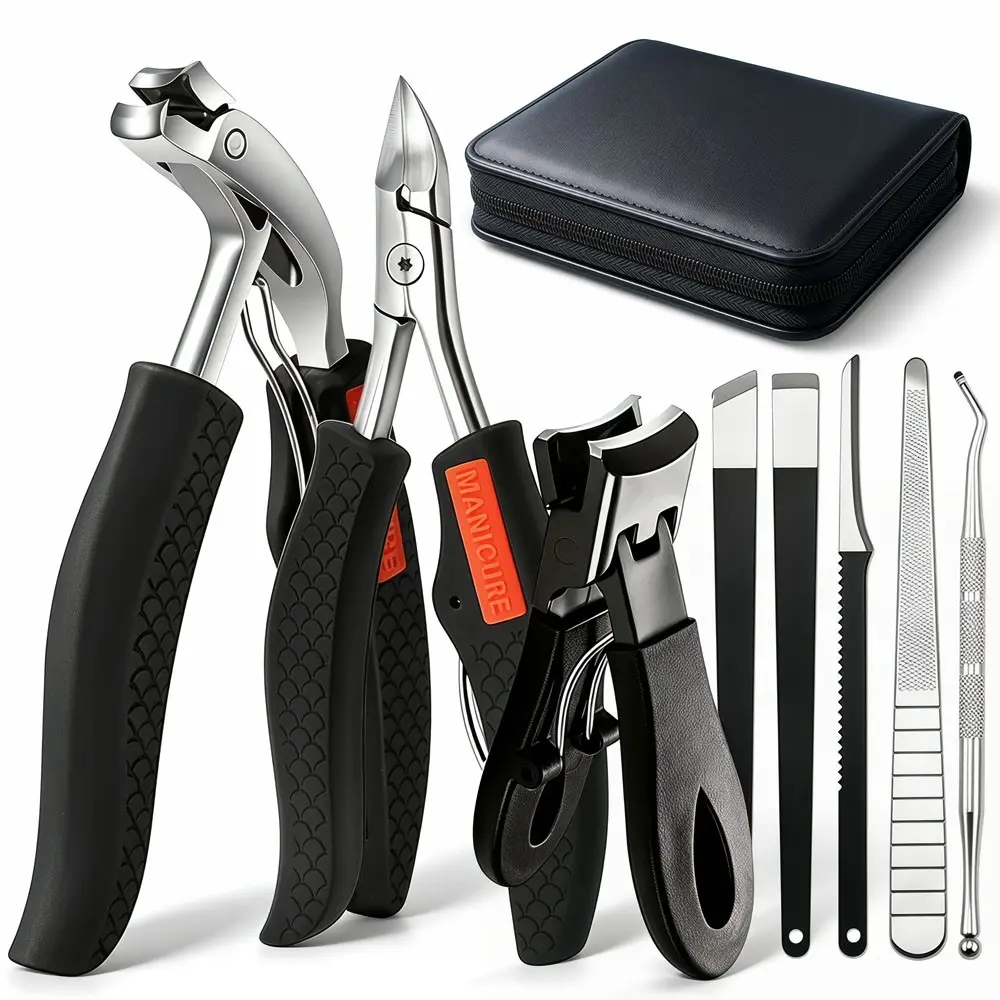 8-Piece Elderly Thick Toenail Clipper Set, Stainless Steel Toe Nail Clippers for Seniors, Large Toenail Trimmer with Storage Bag, Nail Tools, Manicure, Pedicure Supplies, Nail Care, Nail Trimming