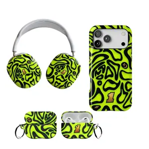 2026 Helmet Blobs - Racing Neon Green Abstract Swirl Tech Accessory Set - Custom Protective Case for iPhone, SamSung, AirPods Pro, and Headphones Compatible with iPhone & AirPods, Durable Protective Cover