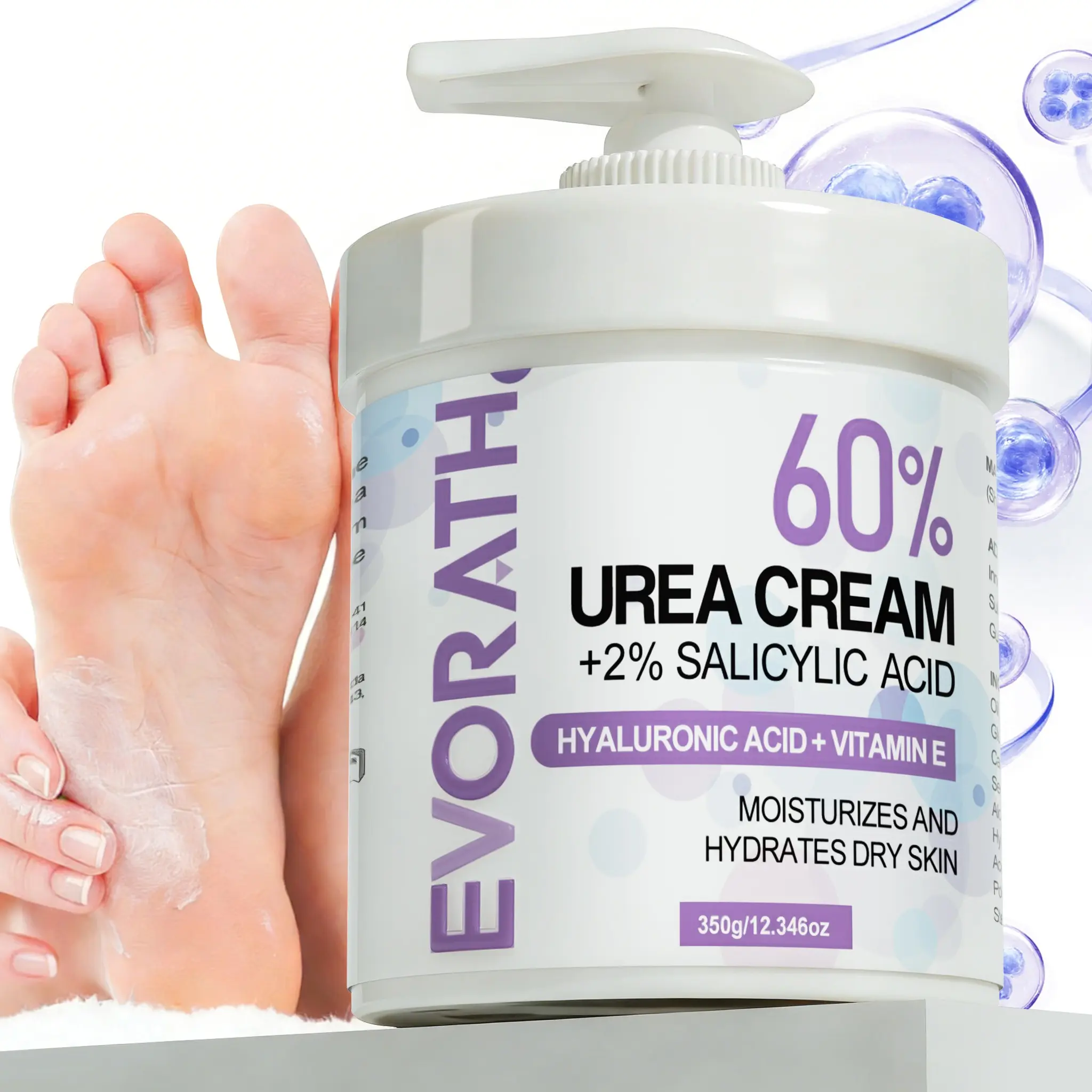 60% urea cream, 2% salicylic acid, Moisturizer, Hydrating, Hydrate, rich in hyaluronic acid and vitamin E, promote keratin dissolution, repair skin barrier, provide long-lasting moisturization for dry hands, feet, elbows, and protection -350G