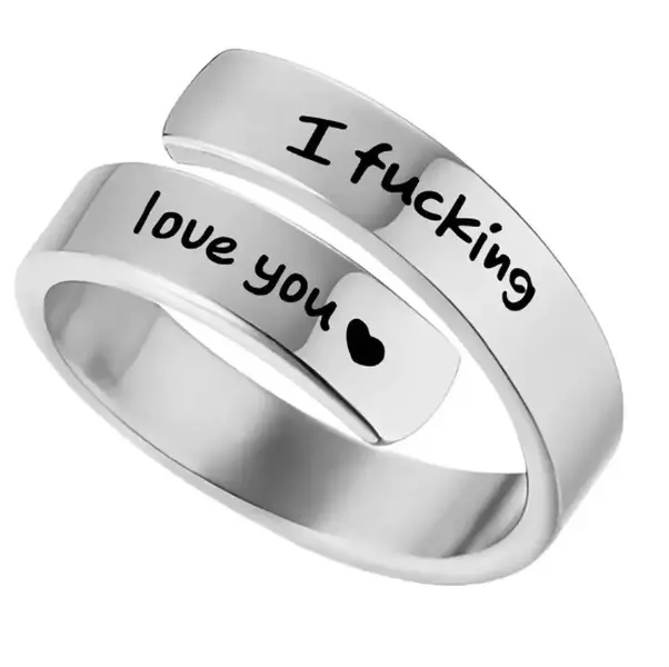 Anxiety Relief Ring - Unisex Adjustable Polished Statement Band with 'I Fucking Love You' Engraving, Stress Relief Accessory for Daily Use, Meaningful Gift with Adjustable Size, Anxiety Relief Rings, Lettering