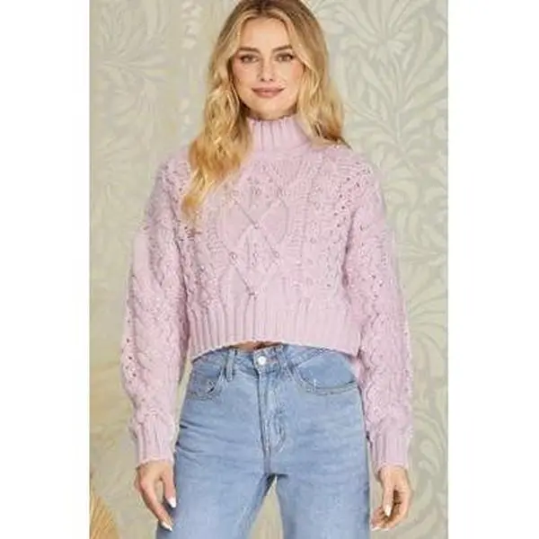 Pretty in Pearls Lavender Mock Neck Sweater