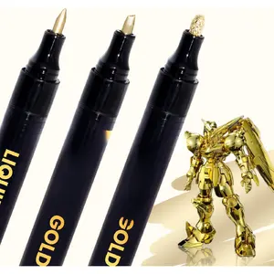 3PK Permanent Mirror Chrome Gold Markers – Metallic Gold Paint Pens for Metal, Plastic, Fabric, Jewelry, Model Painting, Touch-Up and Repair Kit, Set of 3 Tips (0.7mm, 1mm, 3mm)