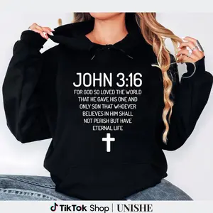 John 3:16 Sleeve Hoodie – Faith-Inspired Black Long Sleeve with White Print, Unisex Streetwear