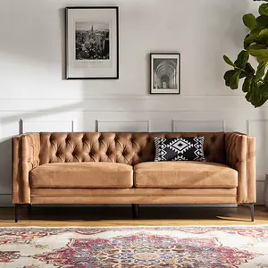 HULALA HOME Capsa 84” Vegan Leather Tufted Sofa, Mid-Century Modern Upholstered Couch, Comfortable Living Room Sofa with Clean Lines, Durable Easy-Care Surface, Stylish Seating for Apartment, Studio, and Home Lounge