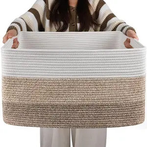 Extra Large Blanket Basket, laundry basketRectangle Woven Cotton Rope Storage Basket,Used for storing Dirty Clothes, Toy Storage for Living Room,Kids Room,21" x 16" x 12"