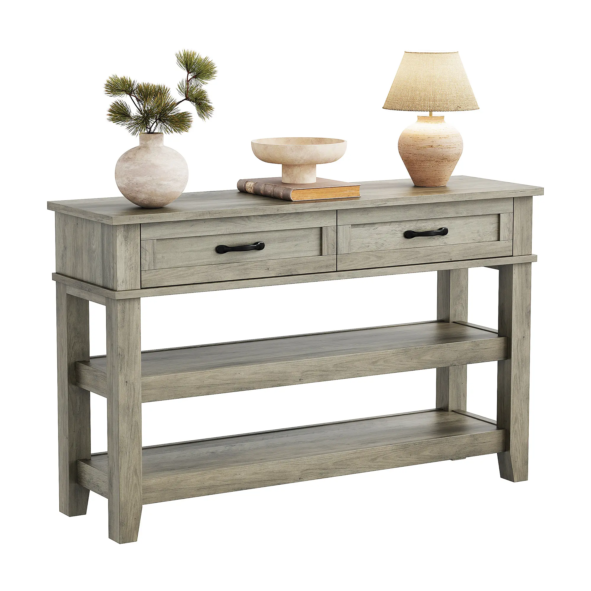 47.2" Farmhouse Console Table with Hidden Screw Design, Waterproof Easy-Clean Entryway Table with Drawers & Shelves, Heavy Duty MDF Hallway Storage Cabinet