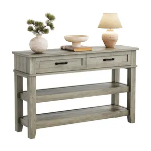 47.2" Farmhouse Console Table with Hidden Screw Design, Waterproof Easy-Clean Entryway Table with Drawers & Shelves, Heavy Duty MDF Hallway Storage Cabinet