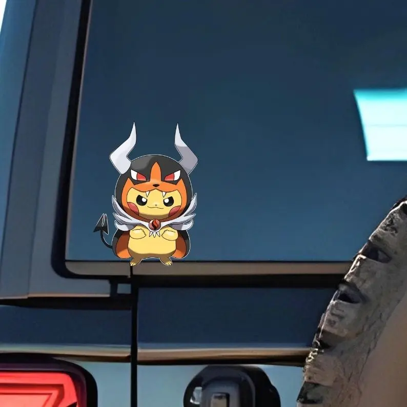 Pikachu and Houndoom Vinyl Sticker, Poke Car Decal - Cute Waterproof Poke Vinyl Stickers, Decal for Laptop, Water Bottle, Car, Gamer Gift