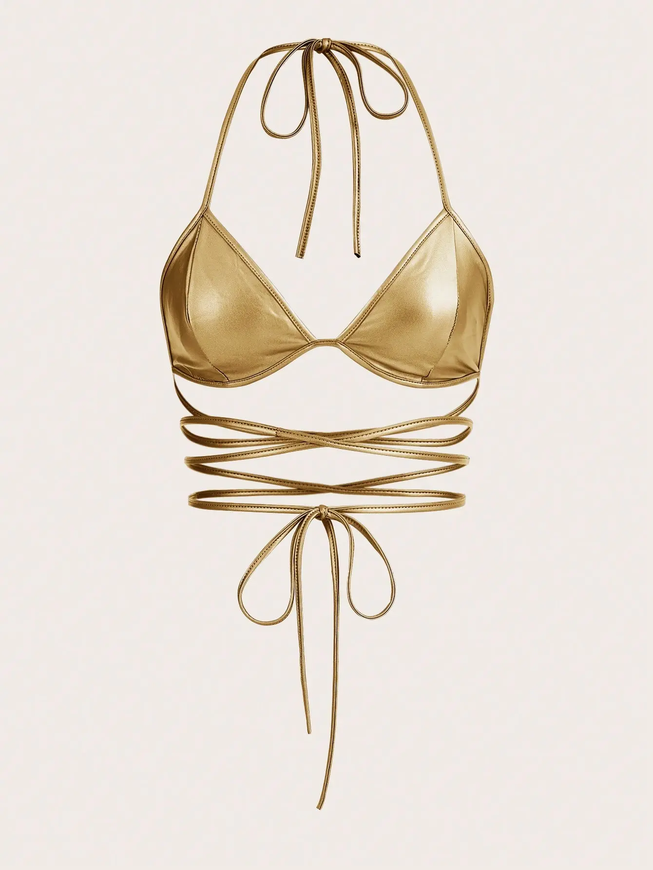 SHEIN ICON Crisscross Tie Backless PU Leather Halter Crop Top