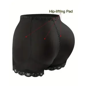 SnugSpot. Full Crotch Hip Lifting Middle Waist Lace Hem Buttock Pad Corset Body-Shaping Boxer Pants extreme  waist  cincher front  corset Full Body Tummy Control Shapewear shapewear  women Womenswear Spandex(Sheet)