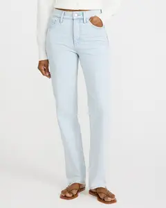 Express High Waisted Light Wash Straight Jeans