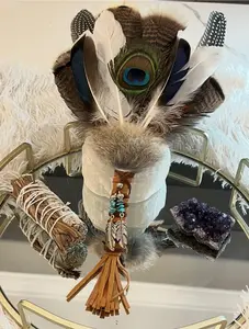 Smudge feather fan, Ceremony Native American Sacred Feather Spiritual Smudging f