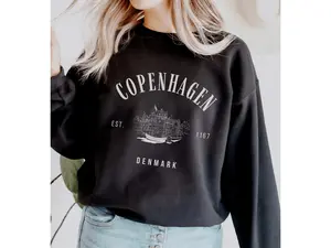 Copenhagen Sweatshirt, Denmark Sweater, Vintage Crewneck, Nyhavn Pullover, Womens Mens Shirt City Skyline Hoodie Canal Clothing Apparel Gift