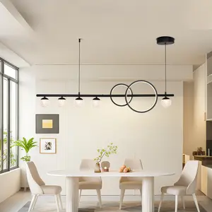 46.85In Modern Chandeliers for Dining Room, Dimmable Led Linear Pendant Light with Remote Control, Black Pendant Lighting Hanging Light Fixtures for Kitchen Island, Dining Room, Living Room
