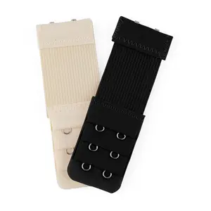 INSPIRE CHIC 2pcs Bra Strap Extenders Set 3 Rows 2 Hooks/3 Hooks/4 Hooks Comfort Cotton Elastic Bra Hook Extensions 4-hooks Black and Skin Color