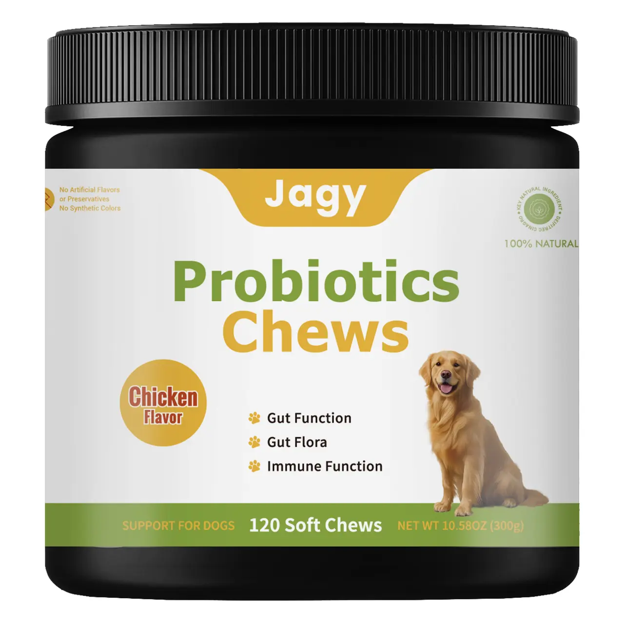 Jagy Natural Chicken Probiotic Chews Canine Nutritional Supplement - 120 Gut-Healthy Treats with Enzymes, Pumpkin, Papaya, Real Ingredients, Digestive Aid for Gas, Bloating Relief, Daily Wellness